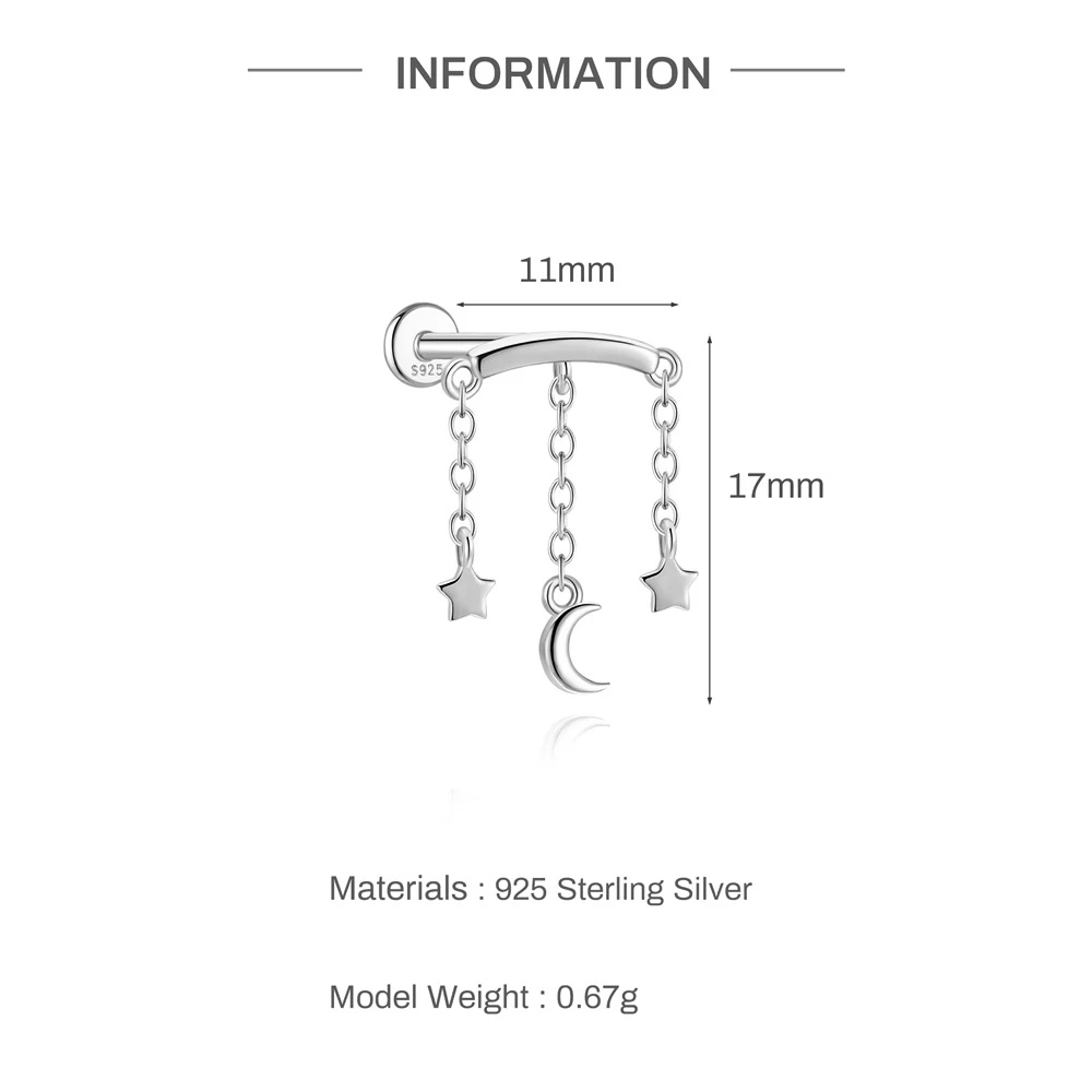 AIDE 925 Sterling Silber Geometrische Glatte Ketten-Quasten-Ohrringe für Damen, Knorpel-Spiral-Piercing, flache Rückseite, zum Schlafen tragbar – Detail 37