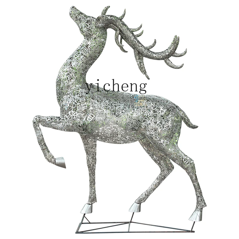 

ZK Stainless Steel Hollow Deer Sculpture Hotel Outdoor Garden Landscape Christmas Luminous Deer Decoration Large Floor Ornaments