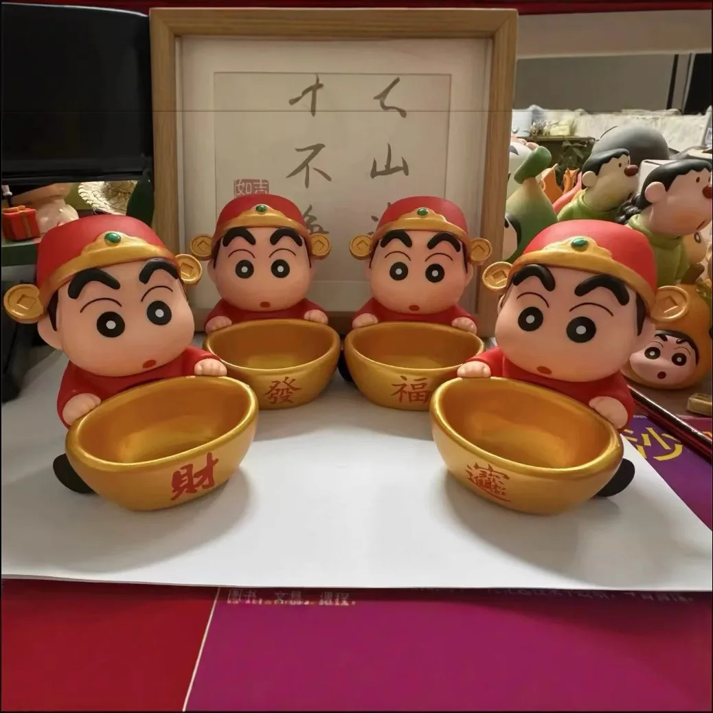 

4pcs Lucky Fortune God Shinchan Office Home Decor Creative Wealth Bowl Figurine Color Box