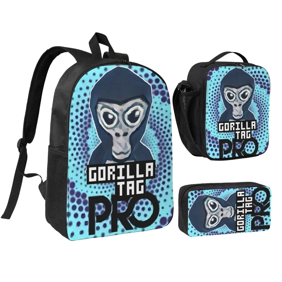Gorilla Tag Pro Gamer 3pecs/set Backpack for Boys Girls College Shoulder Bag Lunch bag Pencil Case