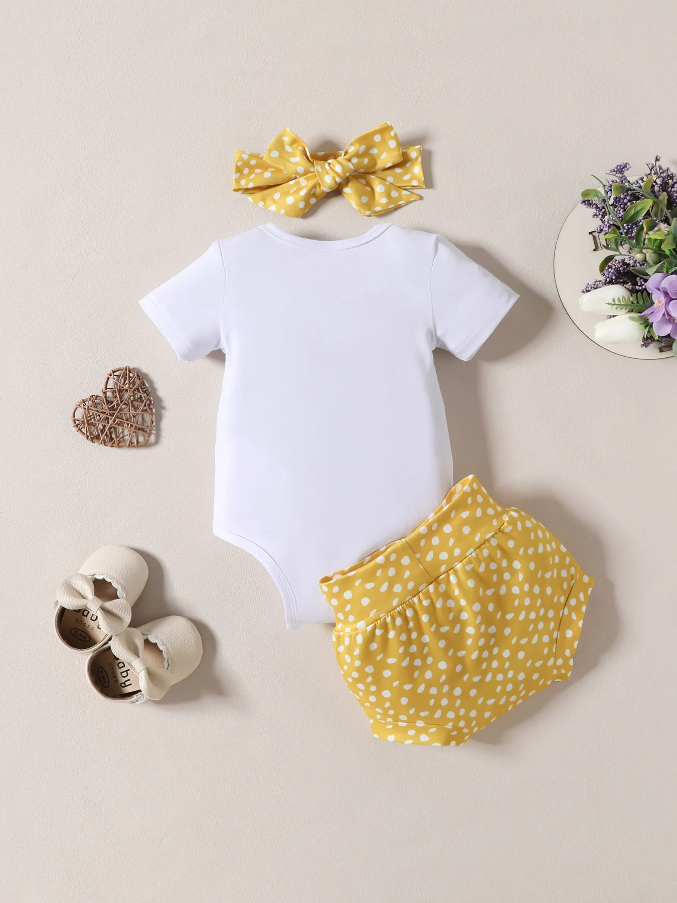 3Pcs Outfits Fashion Summer Newborn Baby Girl Clothes Set Short Sleeve Ruffle Romper Tops Floral Print Shorts Headband Infant