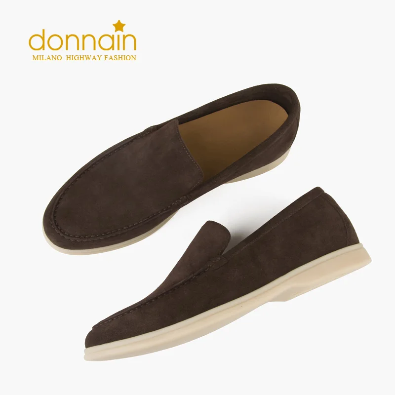 DONNAIN Cow Suede Women Men Loafers Genuine Leather Minimalist Flat Shoes Handmade Stitching Slip-On Moccasins Casual Fashion