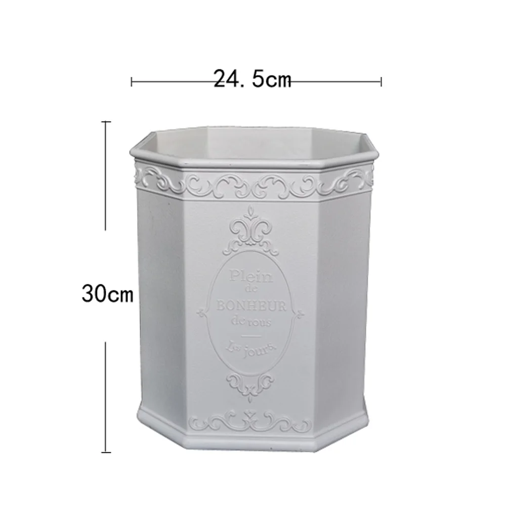French Garden Planter, Octagonal Decorative Flower Pot with Embossed Design, White Gray Black, 24.5x30cm PP Resin