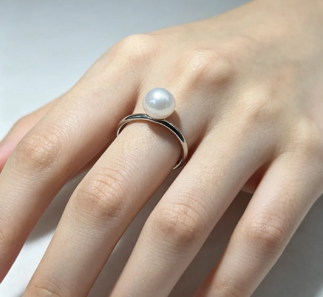 Natural Pearl Ring S925 Silver Simple Fashion Ring - Adjustable Ring Mouth AAAA8-9mm