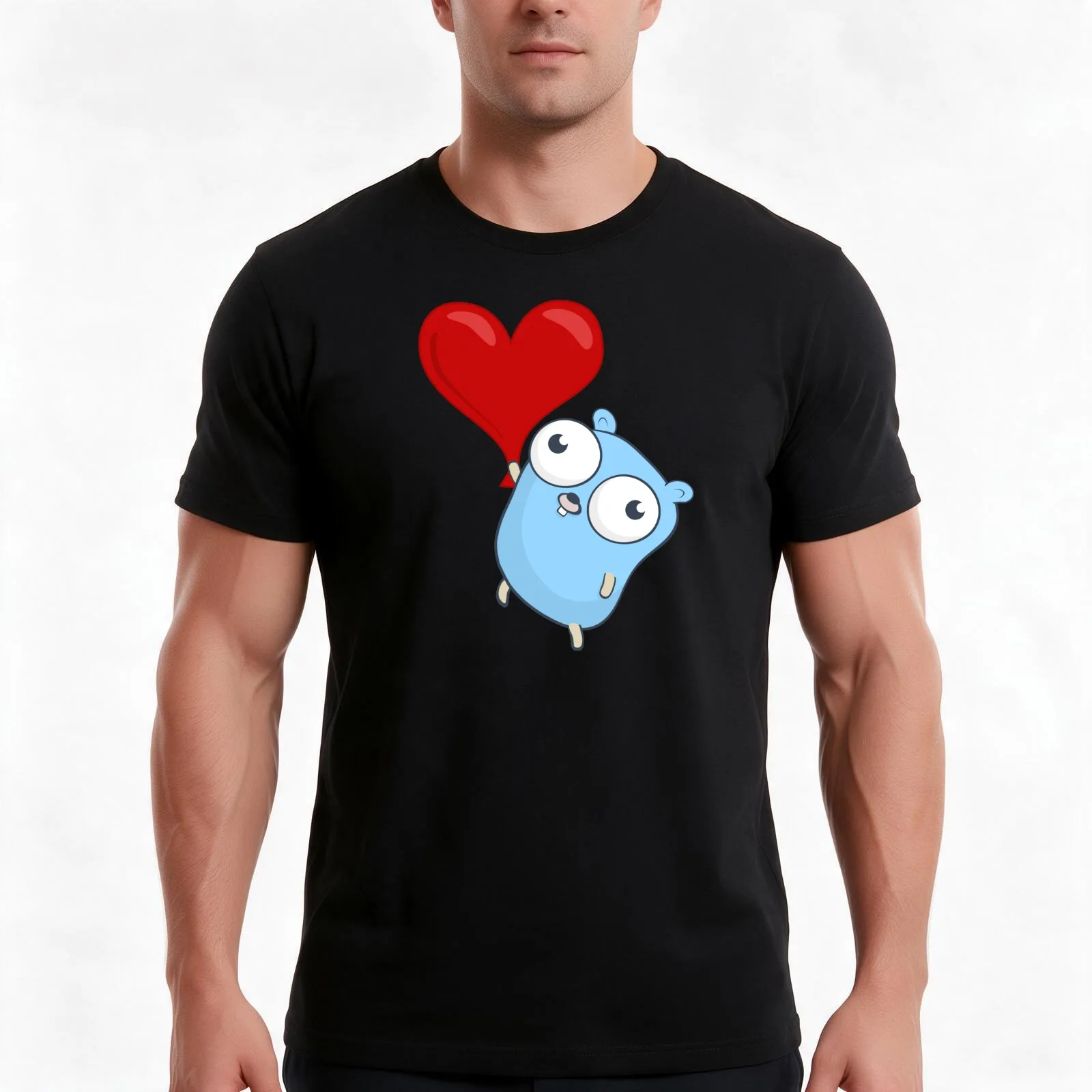 The Go Gopher: Heart Balloon T-Shirt, Summer Casual Cotton Tee, Oversized Streetwear Tops, Vintage Graphic Print, 100% Cotton