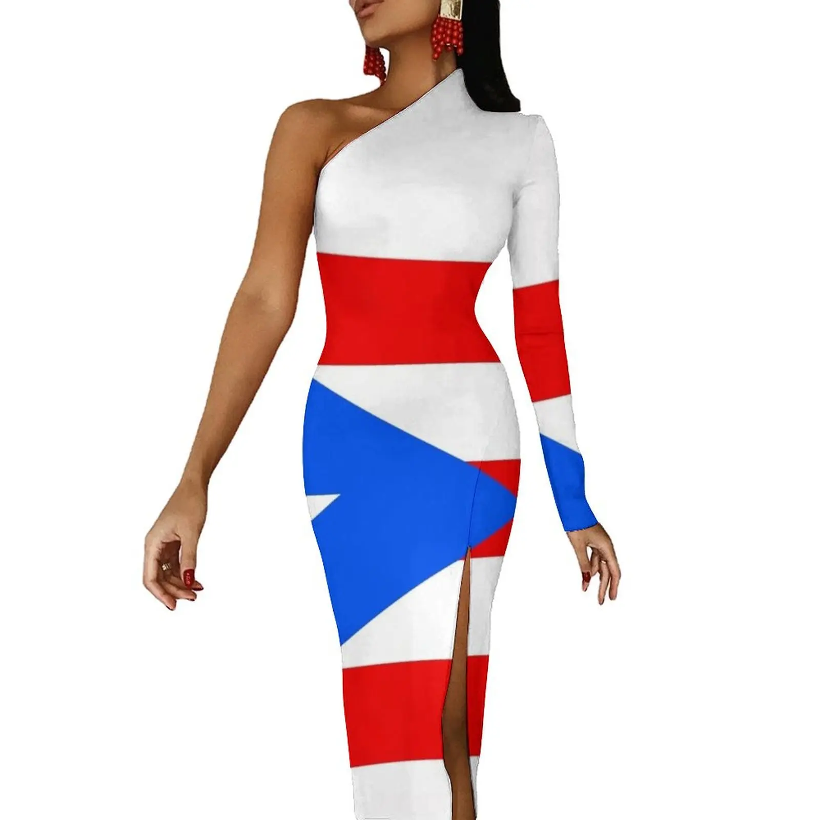 

Puerto Rico Flag design - Beautiful Puerto Rico Half Dleeve Split Dress dress korean style Dance dresses dress summer 2024 women