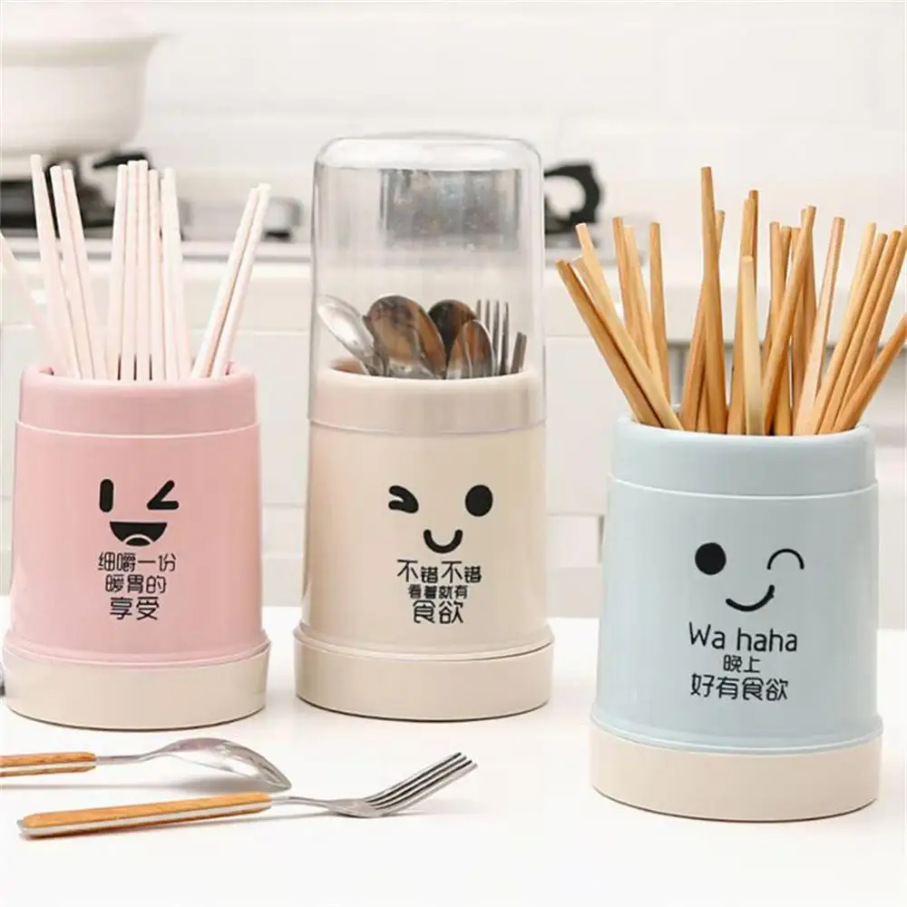 Dustproof Chopstick Holder Cylinder Detachable Cage Flatware Rack Spoon Fork Drying Plastic Drain Storage Box with Cover