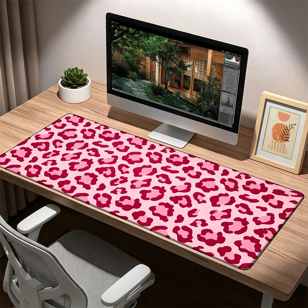 Unique pink leopard print Mouse Pad Desk Mat Stitched Edge Anti-slip base mouse pads Gaming PC Accessories Keyboard Extended pad