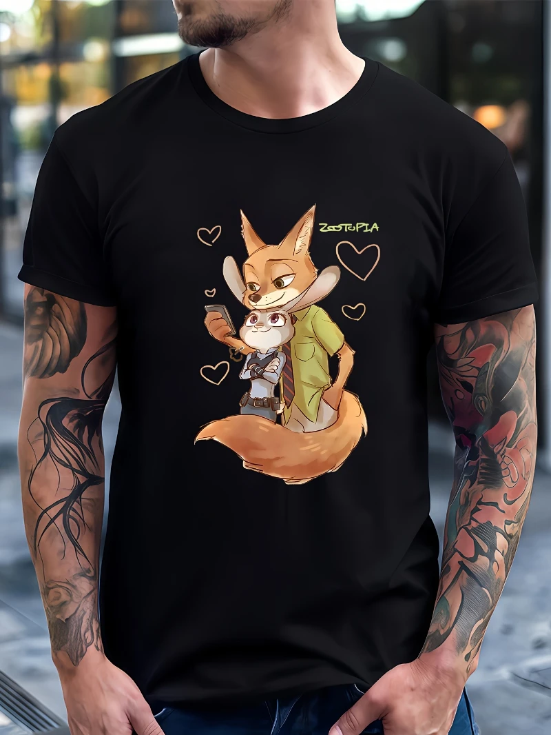 

New "Zootopia" Judy and Nick Short-sleeved Printed T-shirts - Breathable Summer Printed T-shirts, Regular Casual Daily Wear