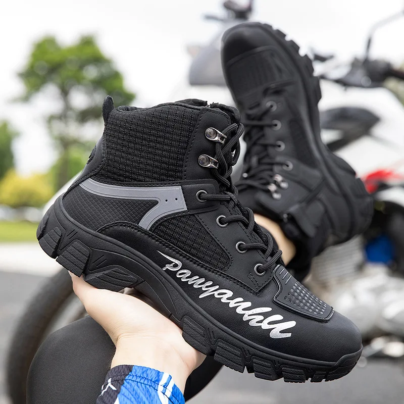 

New Men Woman Motorcycle Boots Microfiber Leather Motorbike Riding Anticollision Ankle Protective Shoes Moto Racing Short Boots