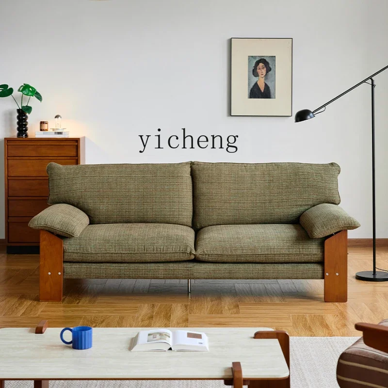 

X5-7 fabric sofa living room small apartment three people straight row retro solid wood sofa American sofa