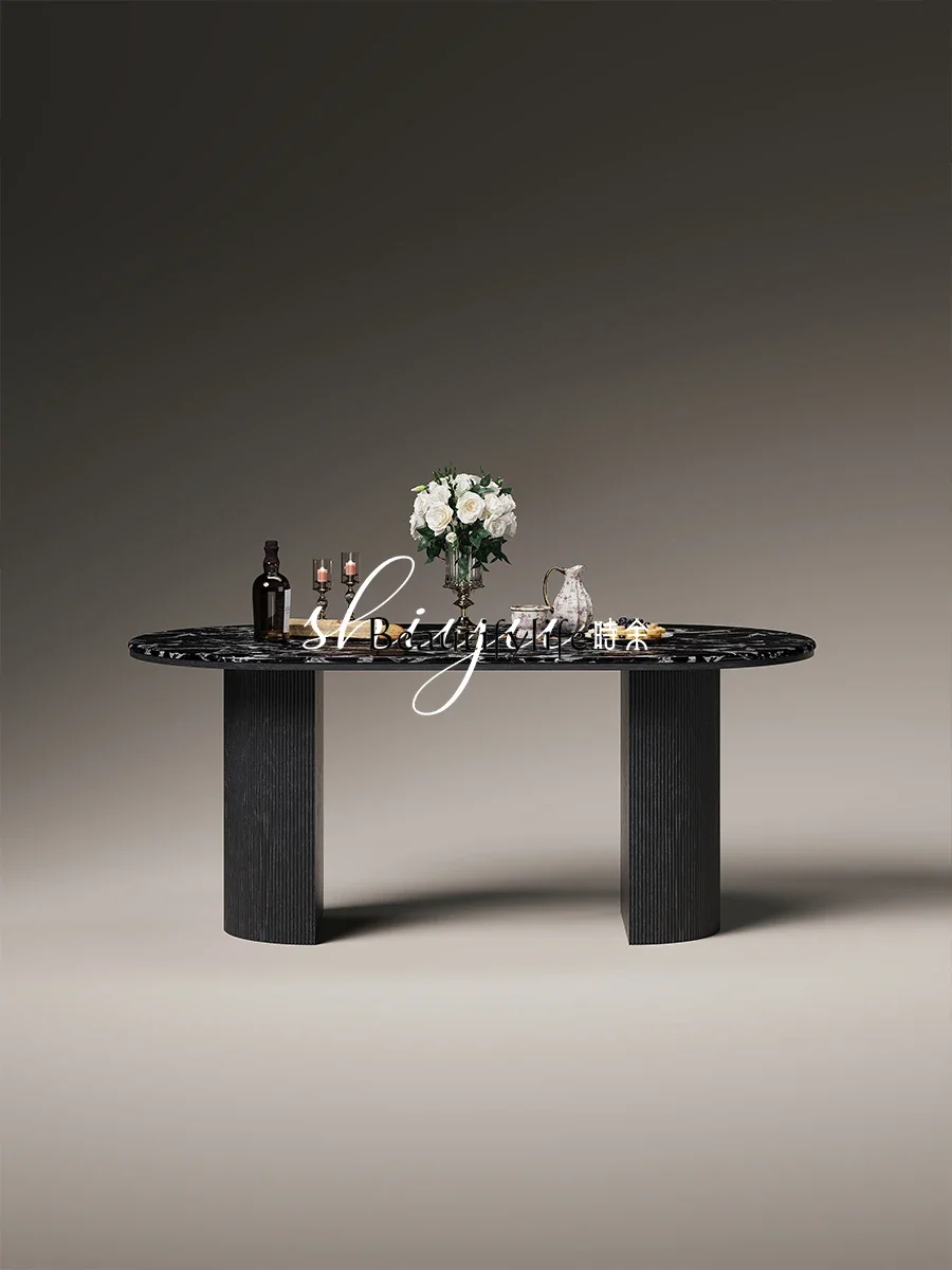 

z.Z.Natural marble dining table French retro American solid wood dining table