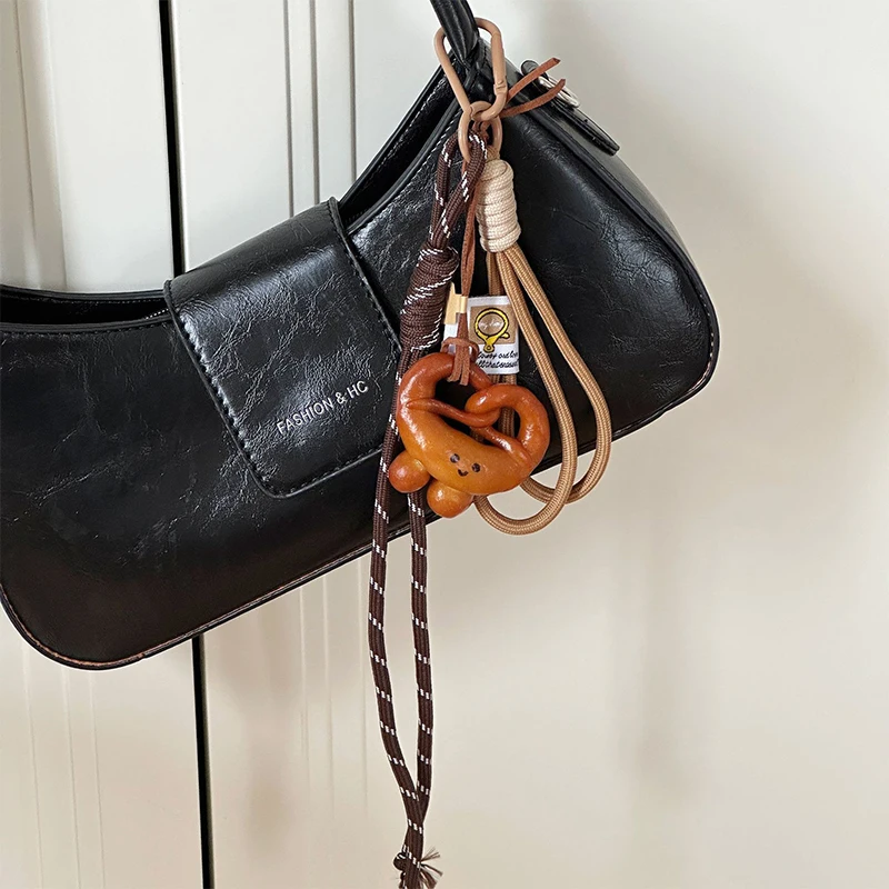 Creative Alkali Water Bread Keychain Cute Smiling Face Bread Woven Rope Pendant Keyring Backpack Decoration Accessories Gifts