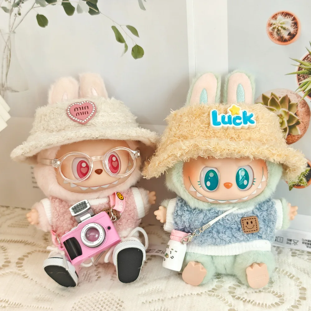 For 17cm Labubu v1 v2 Doll Cute Plush Hat and Clothing Set Accessories Creative Decoration Little Clothes