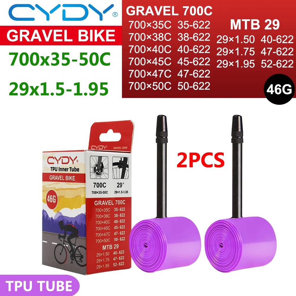 46g CYDY TPU Schlauch 700C GRAVEL Bike 700x35-50C für 35C 38C 40C 45C 50C Reifen Fahrradkamera MTB 29x1.5-1.95 Pneu Aro Reifen