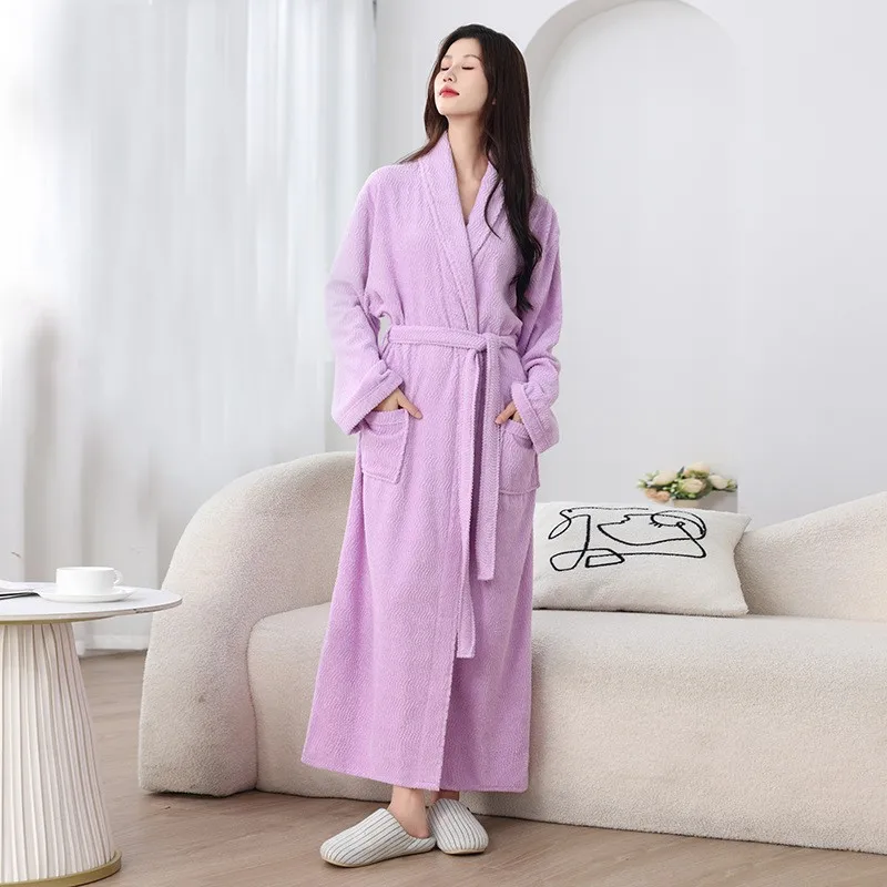 100% Cotton Toweling Extra Long Kimono Robe Gown Bathrobes Men And Women Shower Robes Water Uptake Quick Drying Hotel Spa Robes