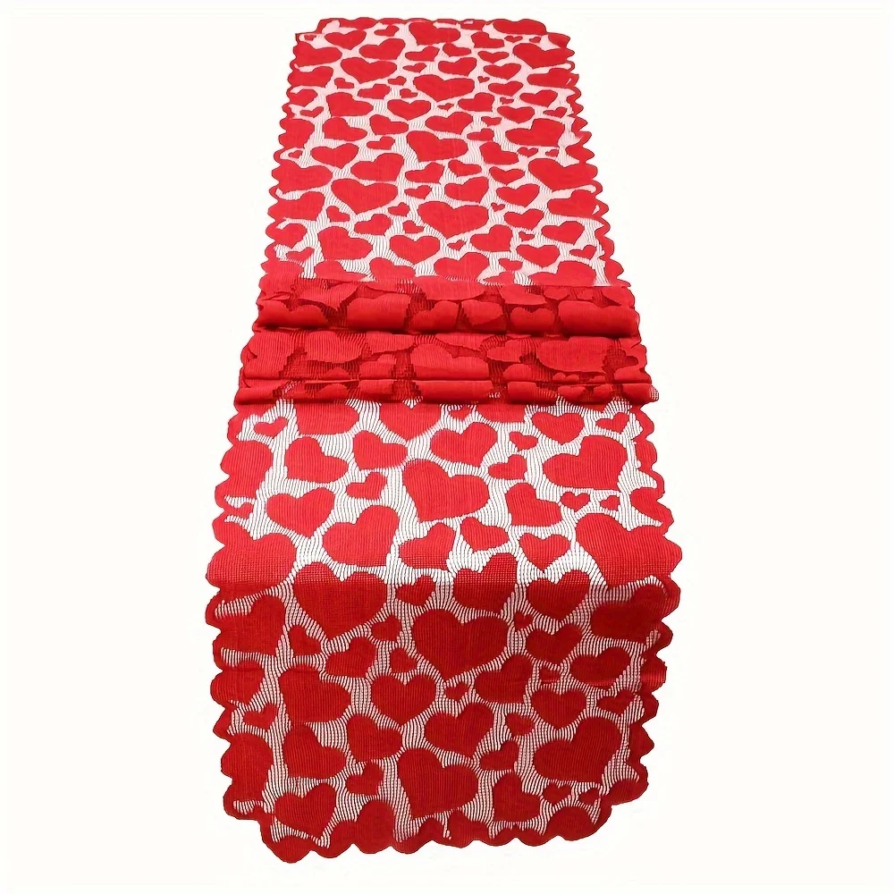 1pc Romantic Red Heart Lace Valentine\'s Day Table Runner for Home Table Decoration