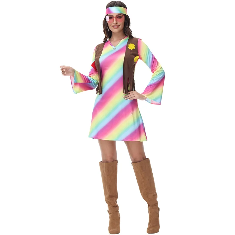 Robe Chang Vintage Légume avec Hijab Chang pour Femme, Costume de Balle Hip Hop des Années 80, Tenue de ixde Club