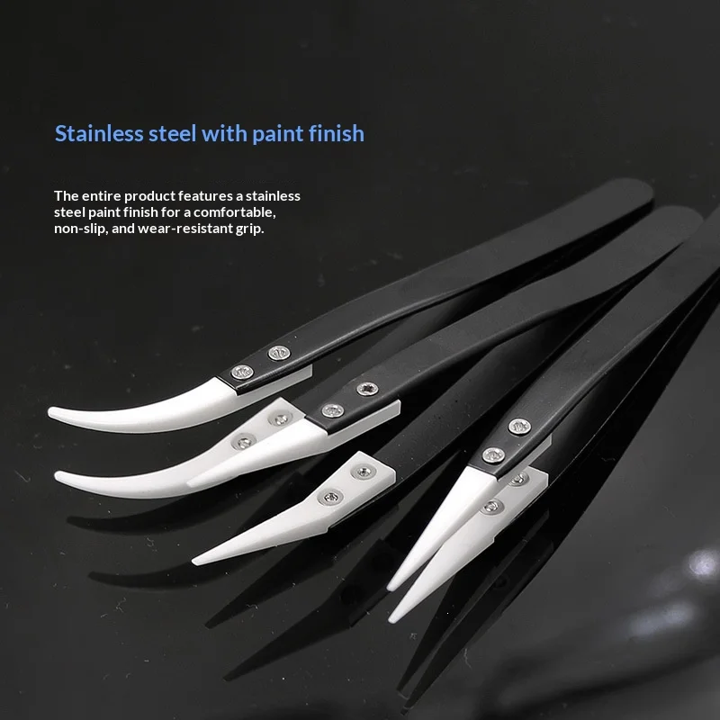 3pcs Non-magnetic insulation thickened ceramic tweezers, anti-static hand tools for welding, watch and electronic repair