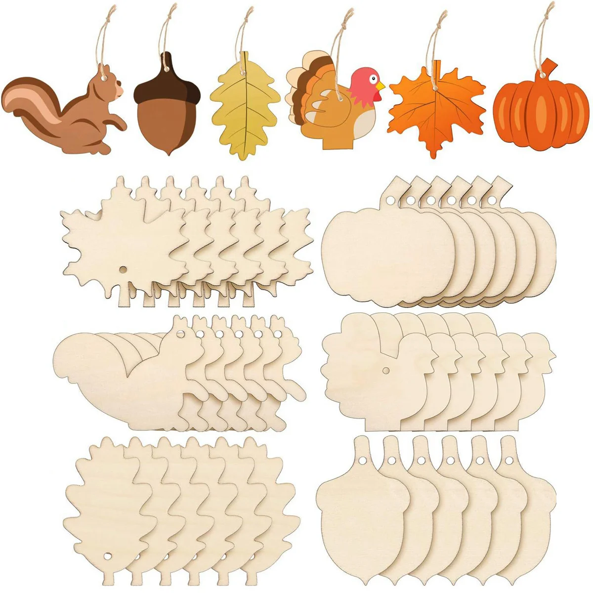 6pcs/set Wooden Pumpkin Nuts Leaves Kids DIY Painting Craft For Thanksgiving Home Door Garden Decorations DIY Hanging Ornaments