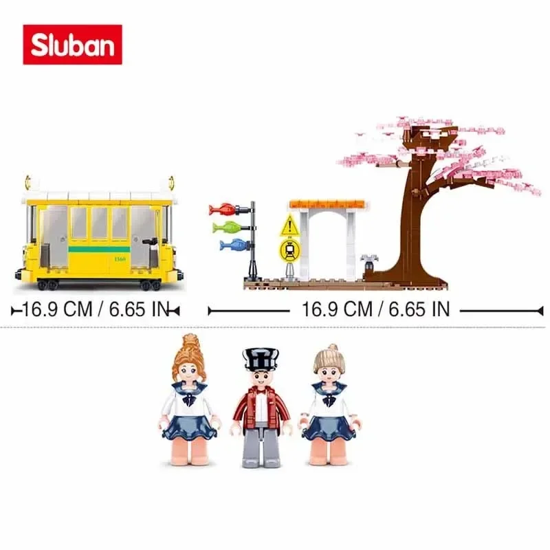 347 pièces Sakura arbre Tram Station blocs de construction Bus Train plate-forme ville vue modèle briques ensemble avec figurines enfants bricolage jouets cadeaux