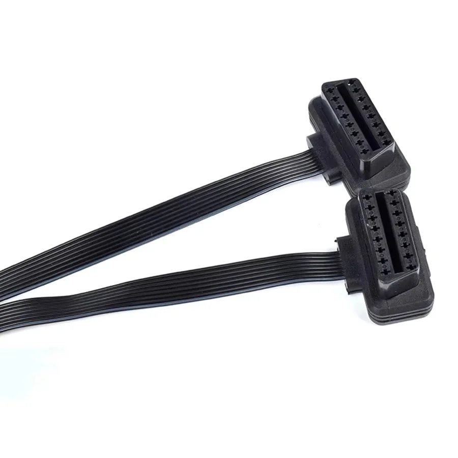 30CM OBDII Extension Dual Connector Y Splitter 16PIN Male to Female Flat Thin as Noodle for ELM327 Vehicle Diagnostic Tool