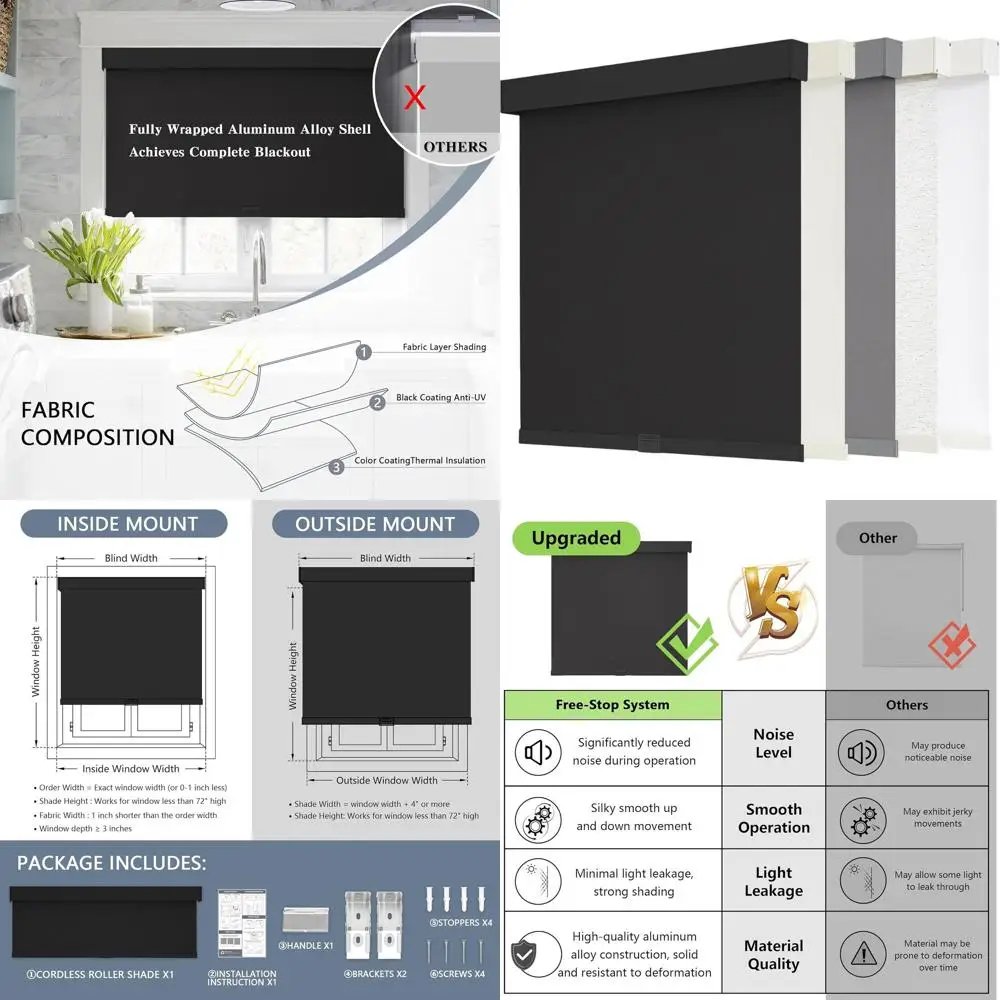 

Беспроводные затемняющие шторы с балдахином, теплоизоляцией и защитой от ультрафиолета, жалюзи из натуральной ткани для дома и офиса (34 Ш x 72 часа