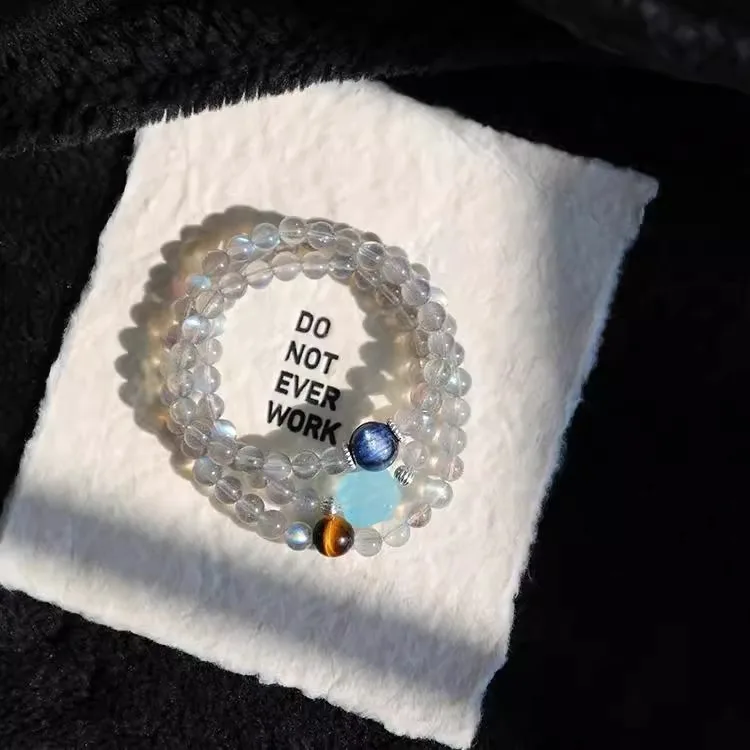 Jishengji متعدد دائرة سوار عين النمر حجر الملحقات الأزرق الداكن مجوهرات هدايا أنثى Moonstone كريستال أساور محظوظ Ha