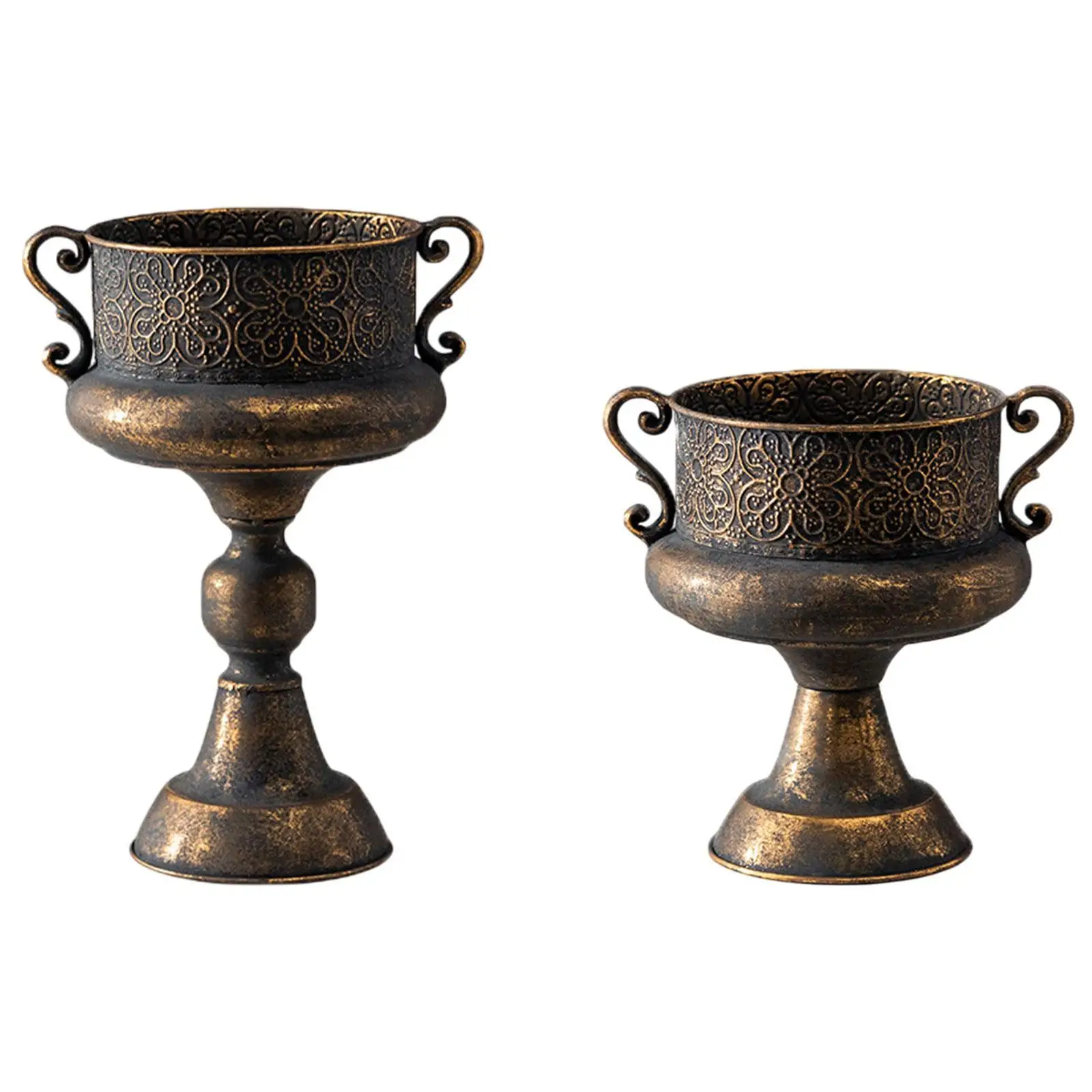 Vintage Style Trophy Shaped Vase Outdoor Urn Tabletop Ornament Elegant Rustic
