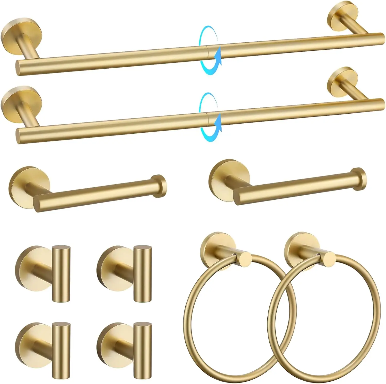

10-Piece Brushed Gold Bathroom Hardware Set, SUS304 Stainless Steel Towel Bar Holder Wall Mounted