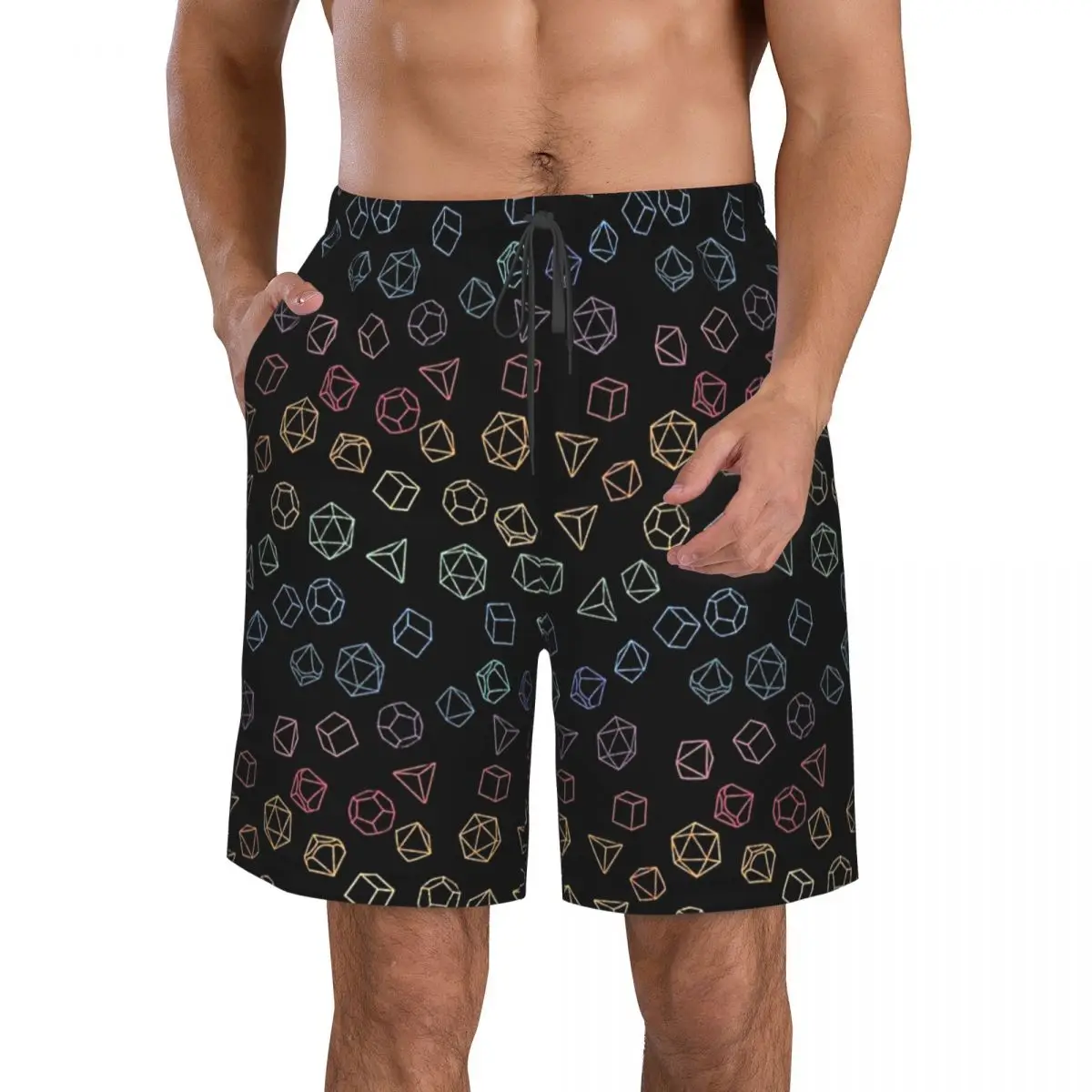 DnD Dice Rainbow On Black Pattern Comforter Trunks Beach Board Shorts Casual Quick Dry Swim Summer Men Pants