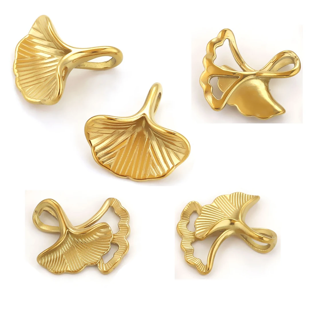 10PCS Golden Ginkgo Leaf Charm Stainless Steel Pendants Metal Leaves Pattern Charms for DIY Jewelry Making