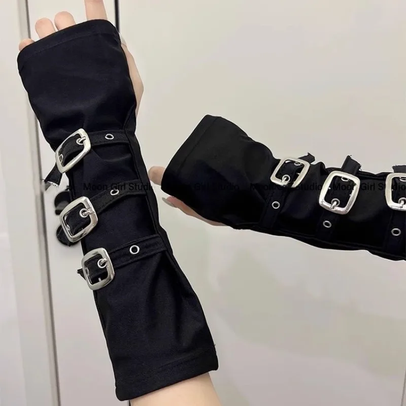 الظلام زر معدني الأصفاد القوطية نصف مفتوحة إصبع معصمه قفازات الذراع أدفأ تأثيري الشرير Y2k الشمس كم حماية هالوين