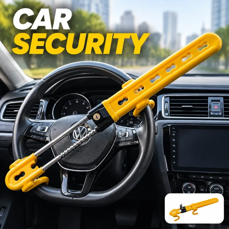 Car Steering Wheel Lock Auto Anti-theft Security Device Retractable Handle Lock for Sedan Vehicle Theft Prevention Solid Hard
