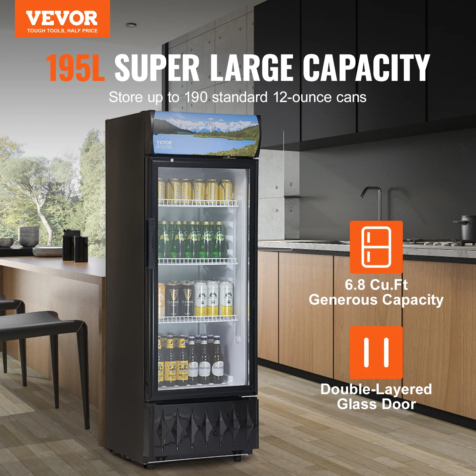 Vevor geladeira comercial, refrigerador de bebidas de 195l 275l 345l 420l, refrigerador vertical de exibição de porta de vidro