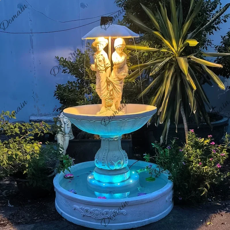 BJ European Style Fountain Garden Water Feature Couple Statue Outdoor Courtyard Decor