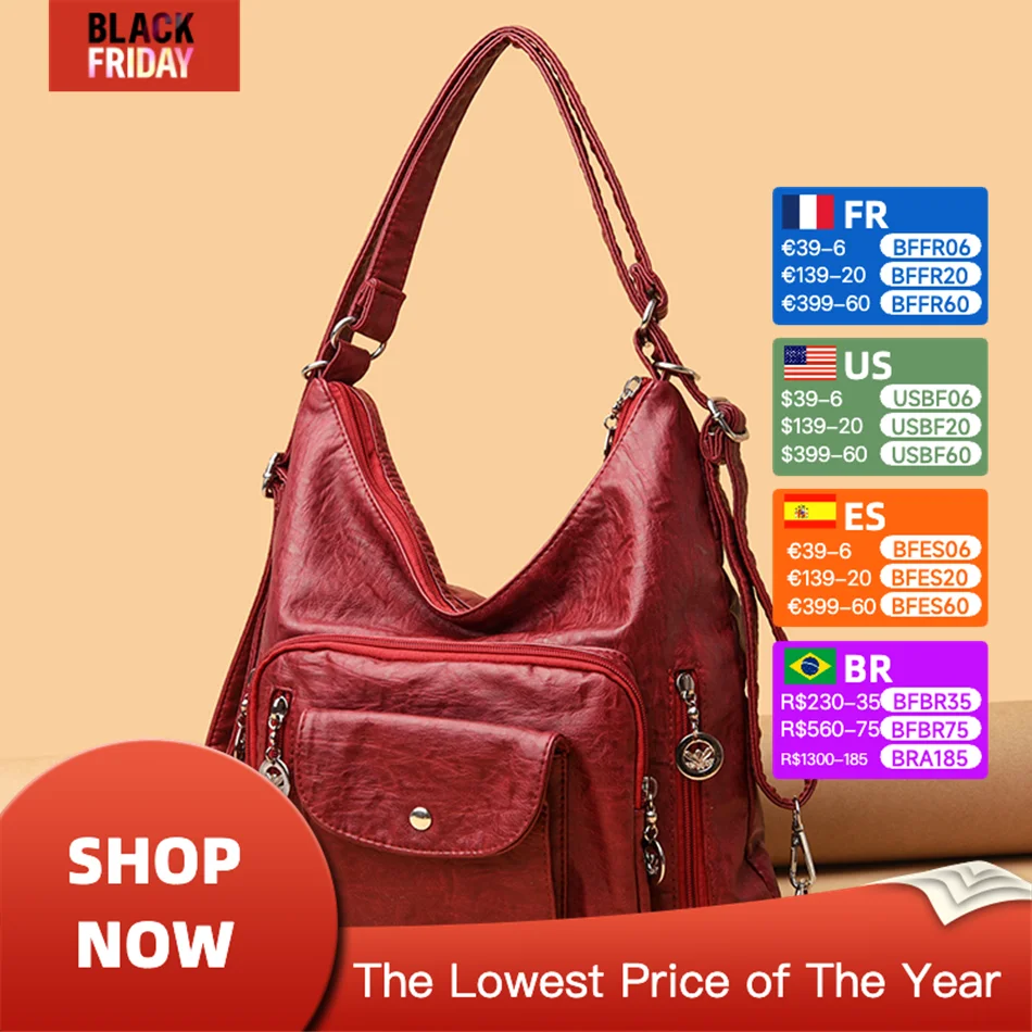 Vintage Women Bag Fashion Brand Backpack Leather Messenger Bag Designer Shoulder Bag Female Handbag Large Ladies Purse 2024