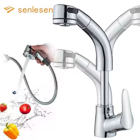 Bathroom Sink Faucet Pull Out Sprayer Deck Mounted Hot and Cold Water Mixer Tap Lift Up and Down 360 Degree Rotate Sink Faucets