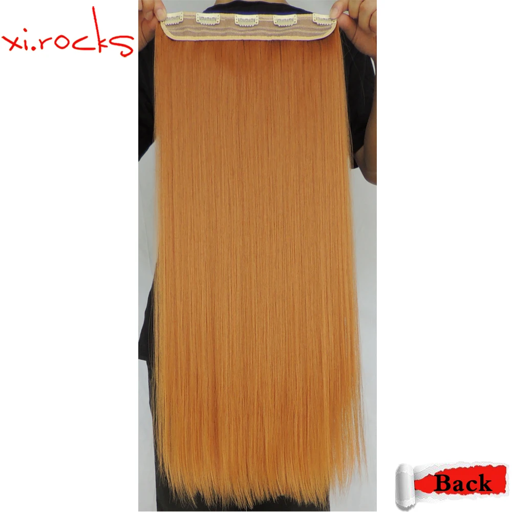 Extensão do cabelo sintético com 5 grampos de cabelo, peruca reta, cor loira, Xi Rocks, WJLZ5050, 27s, 1 Pc Lot