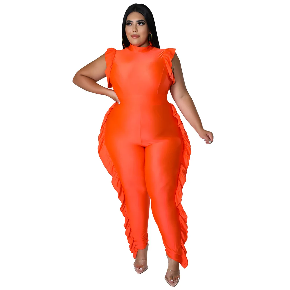 L-4XL African Clothes Women Summer African Women O-neck Sleeveless Orange Black Plus Size Long Jumpsuit  Plus Size Clothing