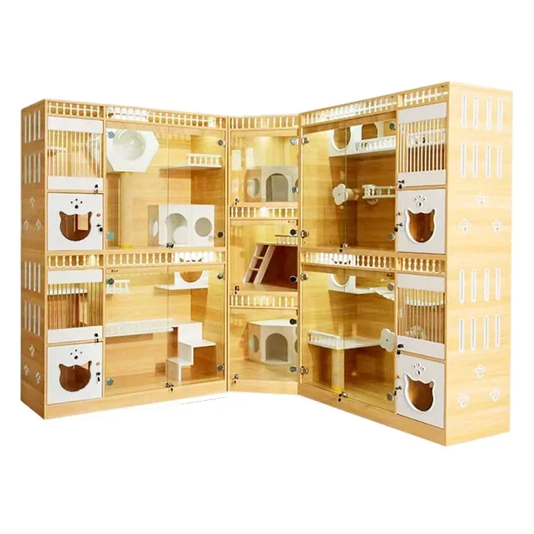 Waterproof Cat Villa Wood Catio Cat Enclosure House Indoor Display Cat Shelter House Indoor Hotel