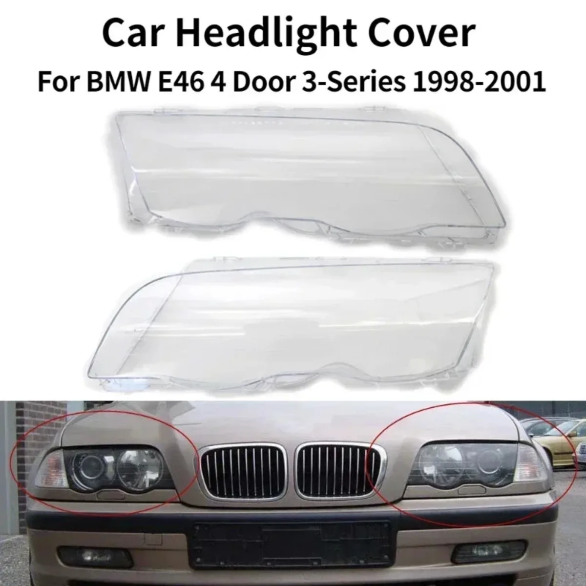 Para osłon reflektorów samochodowych do BMW E46 4-drzwiowych serii 3 1998 1999 2000 2001 Klosz lampy Jasna osłona reflektora Osłony soczewek reflektorów
