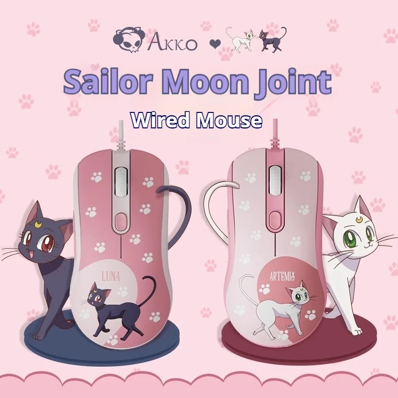 Sailor Moon Luna Artemis Wired Mouse Game Pink Cute Anime Co Branded Mouse Computer Accessories Cat Game Mouse Gift For Girls