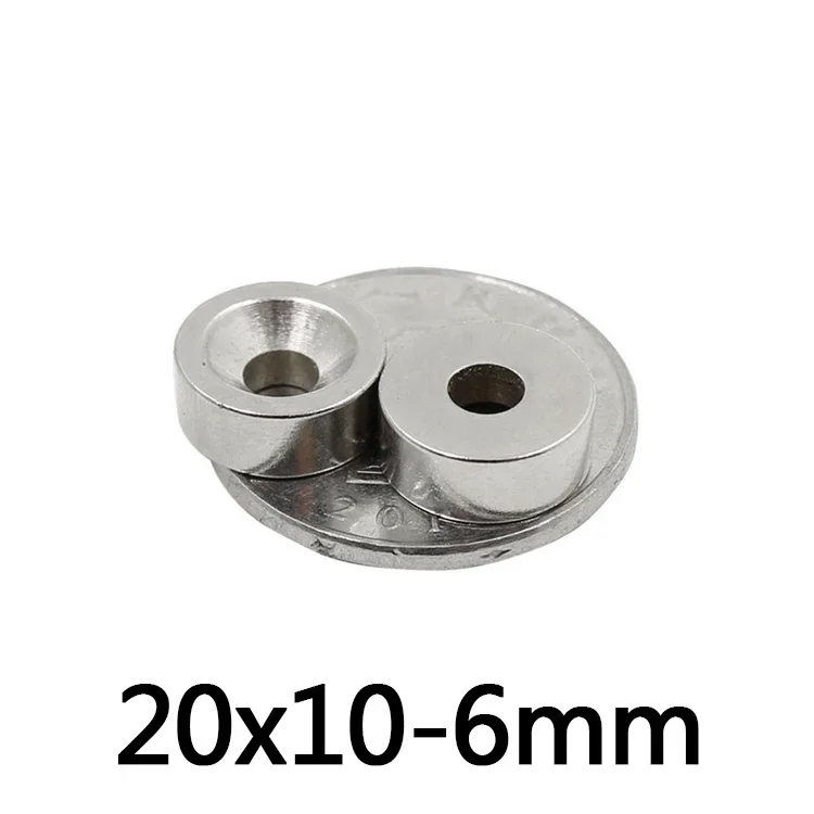 20x10-6 Strong Cylinder Rare Earth Magnet 20*10 mm Hole 6mm Round Magnetic Magnets 20*10-6 For Home Refrigerators, Offices DIY