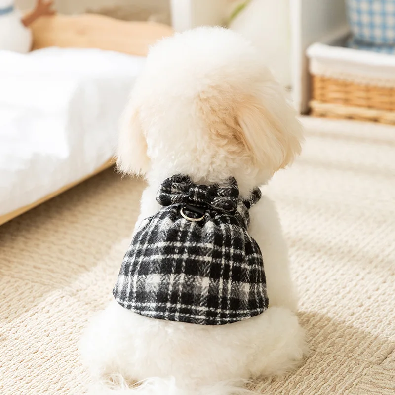 Autumn Winter Warm Pet Dog Dress Puppy Shirt Luxury Dog Clothes Thickened Striped Plaid Dog Costume Chihuahua Bichon Dog Coat