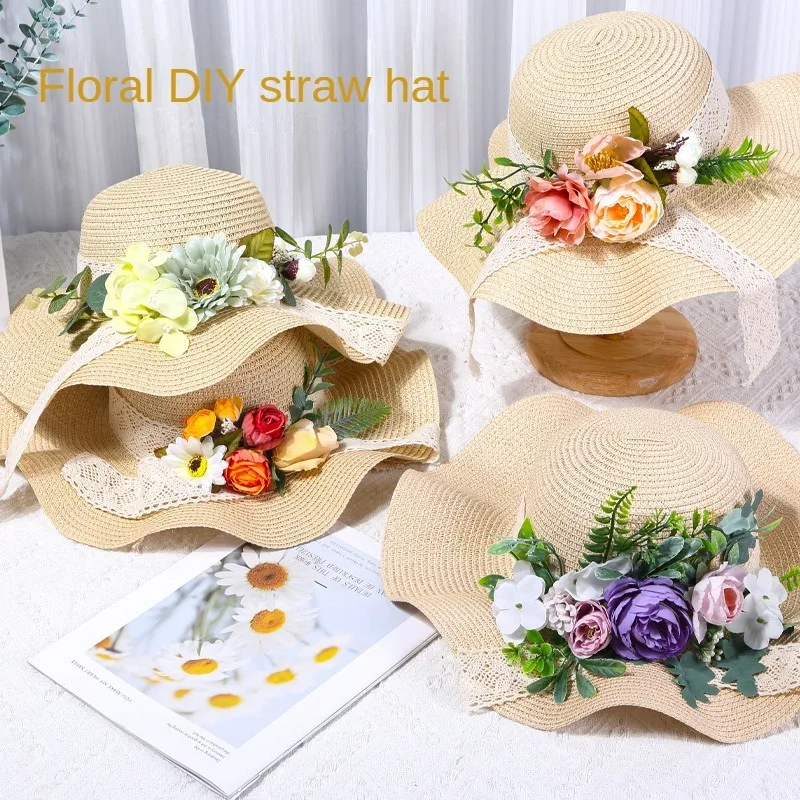 

Floral Straw Hat DIY Handmade Material Package French Hat Dry Flower Sun Hat Sun Hat