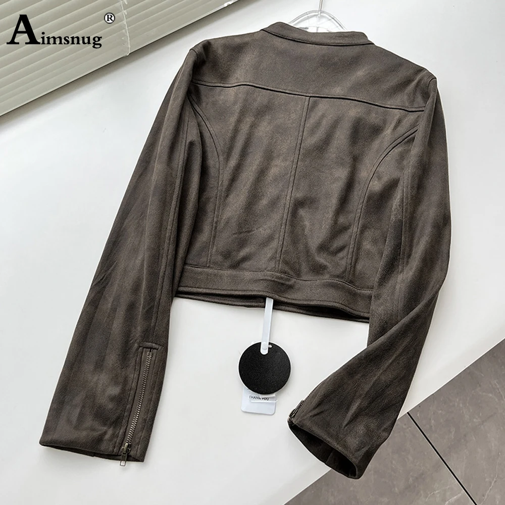 Aimsnug 2023 New Autumn Faux Pu giacche in pelle donna Fashion Zipper Tops capispalla Slim Moto e Biker Jacket cappotti corti femminili