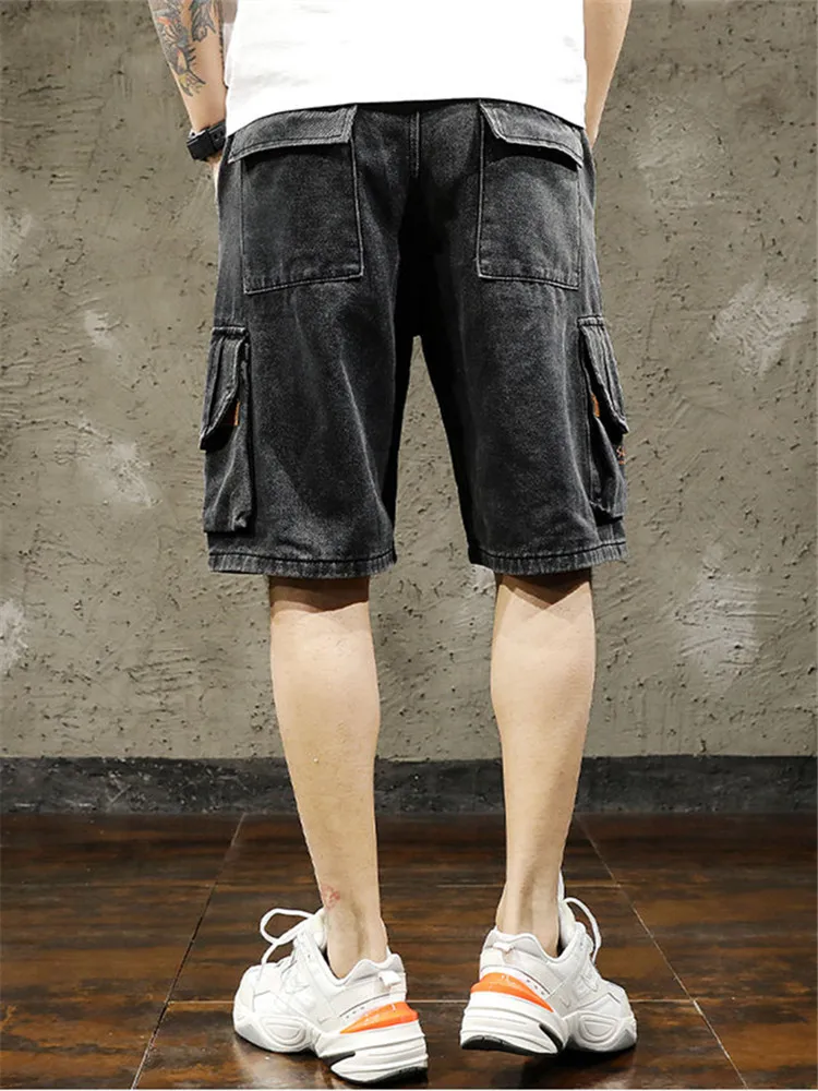 2024 Summer Men's Straight Denim Shorts Casual Loose Drawstring Pocket Casual Straight Blue Shorts Jeans Male Fashion Pants