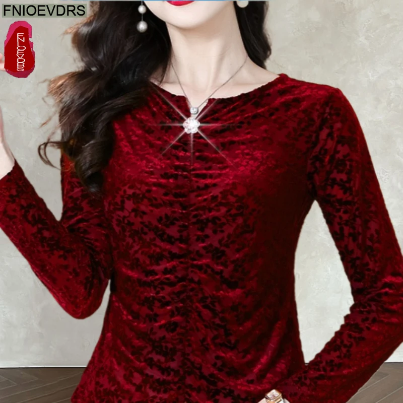 

Velvet Tops Blouses New 2026 Spring Autumn Woman Long Sleeve Elegant Office Lady French Design Commuter Peplum Top Basic Shirts