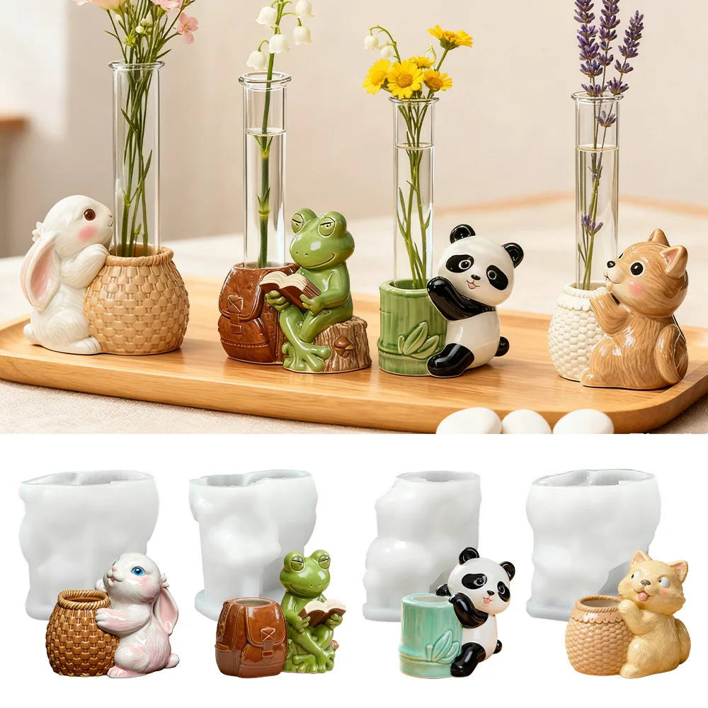 

Panda Rabbit Test Tube Hydroponic Vase Resin Mold Diy Animal Test Tube Vase Porch Decoration Silicone